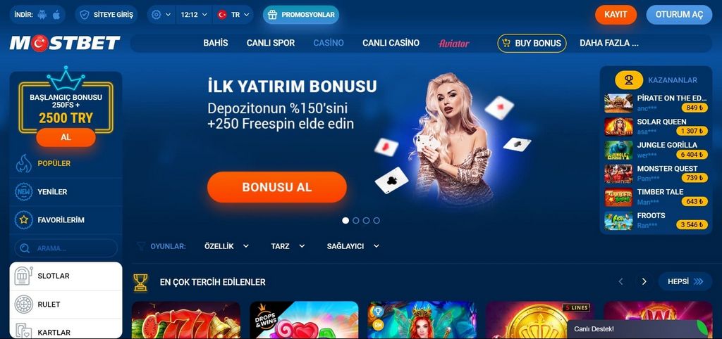 Stránka kasina Mostbet CZ
